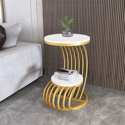 GOLD BIRD Round Table Coffee Table for Home Metal Bed Side Table Home ...