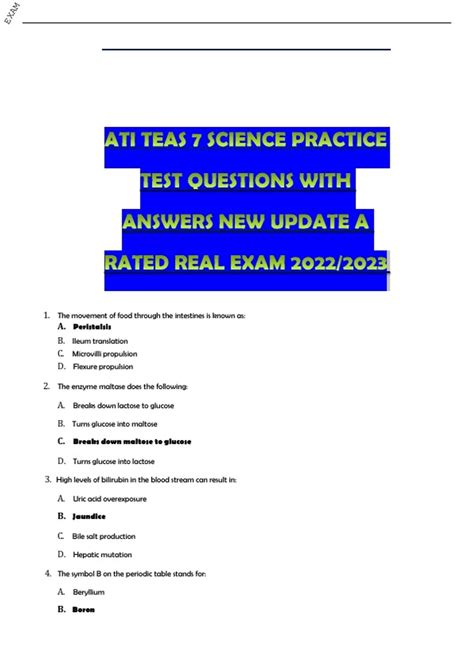 ATI TEAS 7 SCIENCE PRACTICE TEST QUESTIONS WITH ANSWERS NEW UPDATE A ...