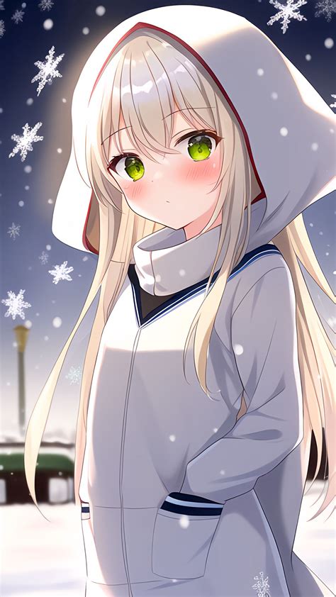 Download wallpaper 1080x1920 girl, hood, snow, snowflakes, winter ...