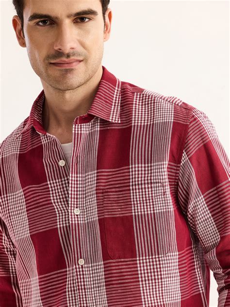 Buy Maroon Checked Linen Shirt for Men Online - Red Flame