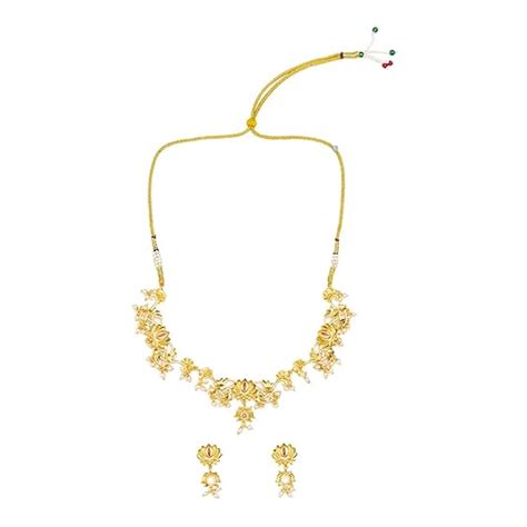 VOYLLA VoyllaApsara Faux Pearls Adorned Brass Lotus Motifs Gold Plated ...