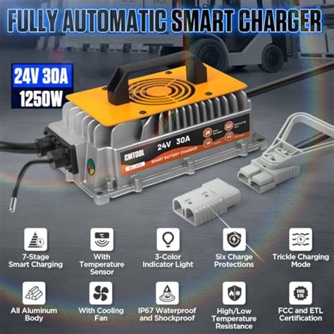Buy CMTOOL Forklift Battery Charger 24V 30A Smart Trickle Charger, IP67 ...