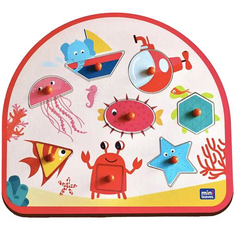 Sea Treasures Knob Board 1+ Years 8 Geometric Shapes – Mini Leaves ...