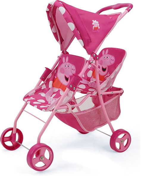 Peppa Pig: Doll Twin Stroller - Pink & White Dots - Fits Dolls Up to 24 ...