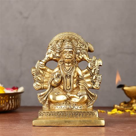 Buy Brass Panchmukhi Hanuman Idol | 5" - Budhshiv.com