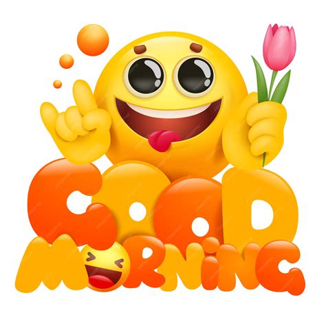 Premium Vector | Good morning card with emoji yellow cartoon character ...
