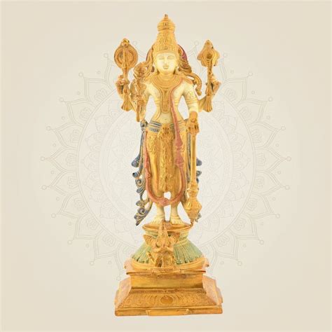 Brass Vishnu Idol - Multicolor Mud Finish Murti