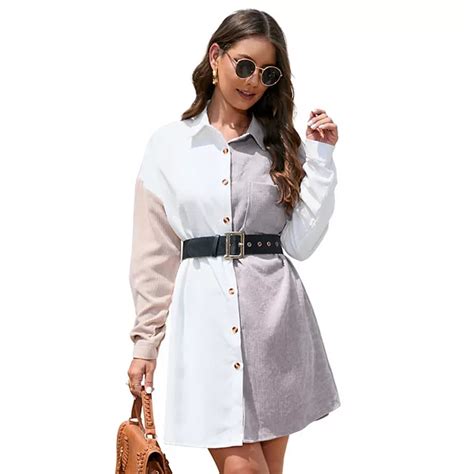 Women's Color Block Button Down Shirt Dress