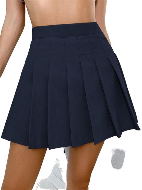 Casual Plain Pleated Navy Blue Women Skirts - Walmart.com