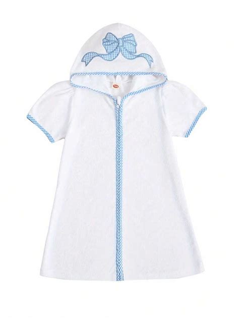 Toddler Baby Swim Cover Up Bow/Elephant Embroidery Short Sleeve Hooded ...