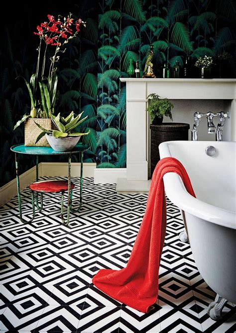 Download Stylish Bathroom With Geometric Pattern Floor Tiles Wallpaper ...