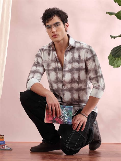 Buy Santiago Grey & White Tie Dye Printed Shirt for Men
