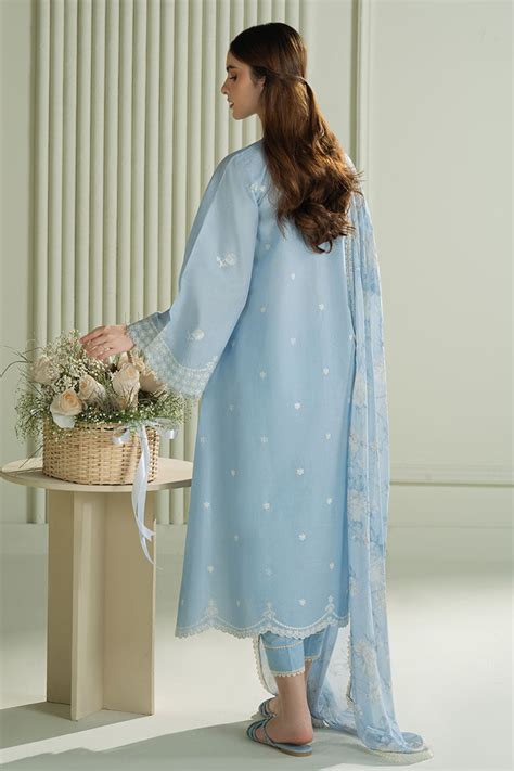 LAVENDER BLUE- 3PC EMBROIDERED LAWN SUIT – Nour