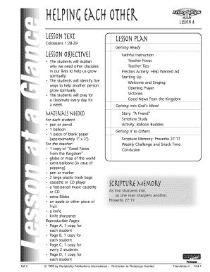 Fillable Online kiccnepal Helping Each Other Lesson at a Glance ...