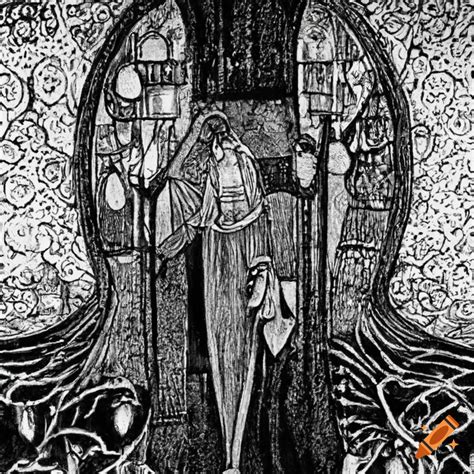 Edward Gorey art nouveau illustration on Craiyon