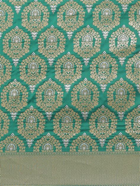 QRFE6658 Green Traditional Banarasi saree with Gold & Silver Zari ...