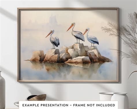 Pelicans on Rocks Printable Wall Art for Living Room Bird Watercolor ...