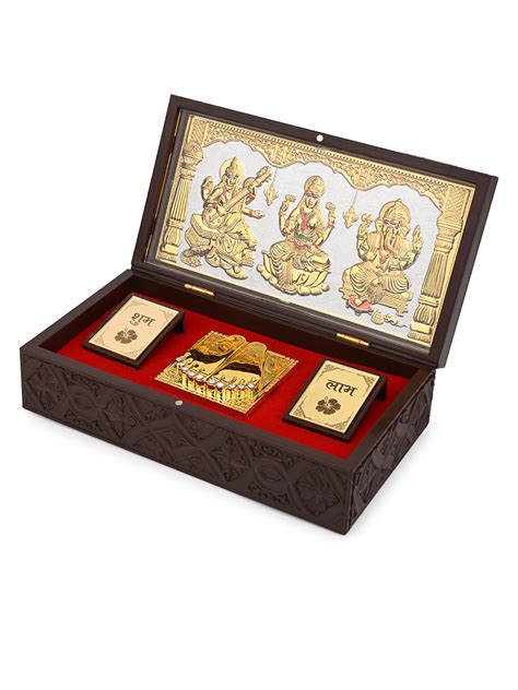Laxmi Ganesh Saraswati Charan Paduka Corporate Box for Puja Rituals an