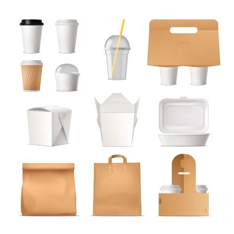 Realisticset of takeout packages made of paper | Free Vector