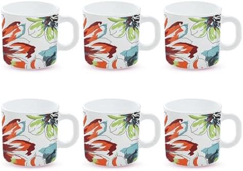 Larah by Borosil Angel Gold Opalware Mug, Set of 6 Tea/Coffee Mugs, 180 ...