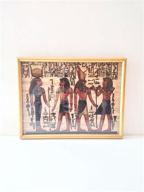 Vintage Hand Painted Egyptian Papyrus in Frame - God Horus & Goddess ...