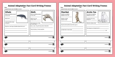 Animal Adaptation Fact Writing Sheets
