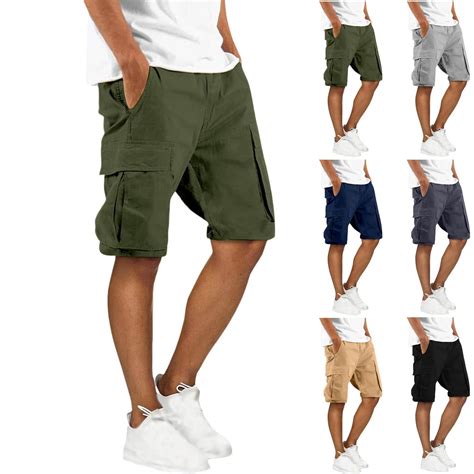 Zimjoy Green Summer Pants for Men Strechy Linen Casual Cargo Shorts Men ...