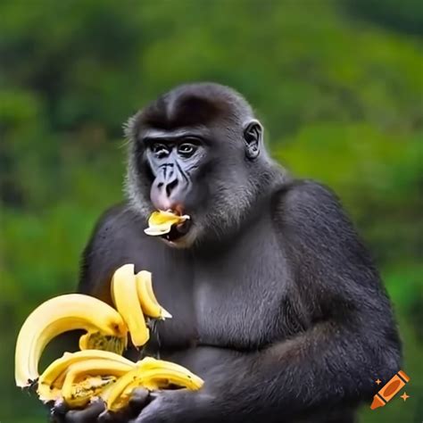 Monkeys eating bananas with gorillas watching on Craiyon