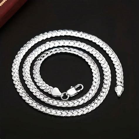 Men's 925 Sterling Silver Flat Chain Necklace, Fashionable And Durable ...