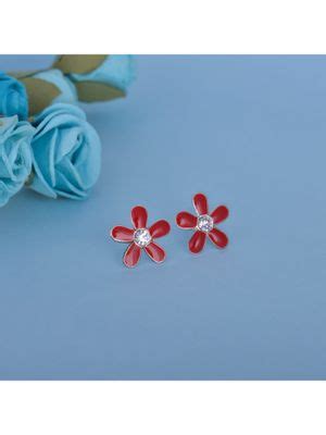 Buy GIVA Sterling Silver Maroon Color Floral Shape Stud Earring for ...