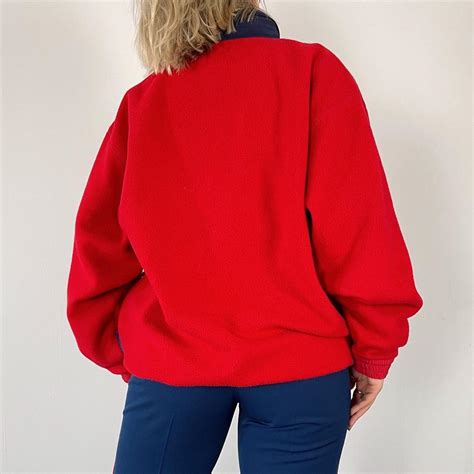 Vintage Red Quarter Zip Fleece. 90's. Quarter zip... - Depop
