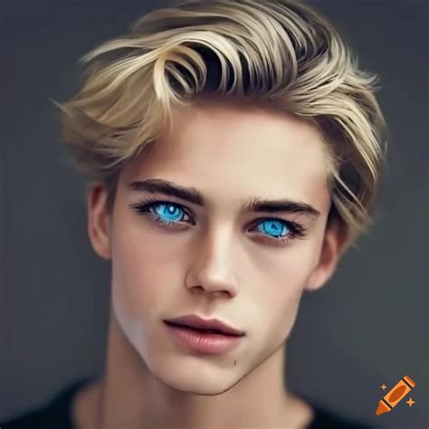 Handsome man with wavy blonde hair and blue eyes on Craiyon