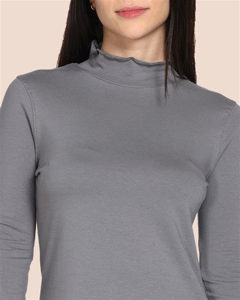 Buy Anthrazite Grey High Neck Frill Tee Online