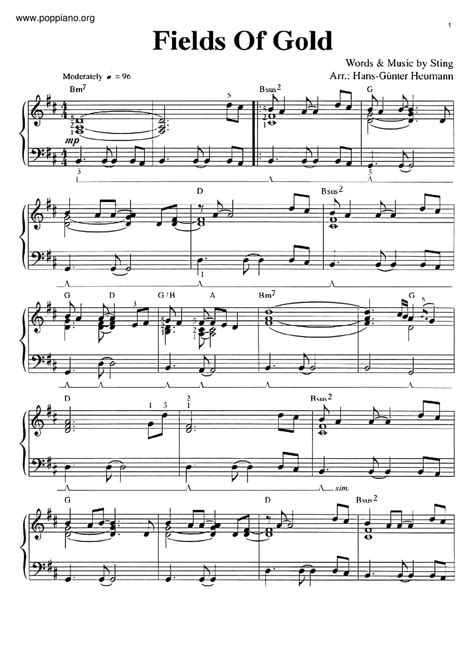 Sting-Fields Of Gold 琴譜pdf-POPPIANO.ORG 琴譜下載 ★
