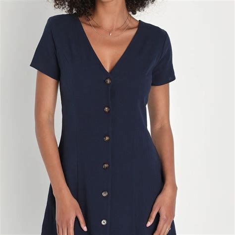 Lulu's Everyday Sweetness Navy Button-Up Mini Dress With Pockets | Mini ...