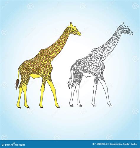Awesome Giraffe Vector Image with Line Art Image Stock Vector - Illustration of wild, line ...