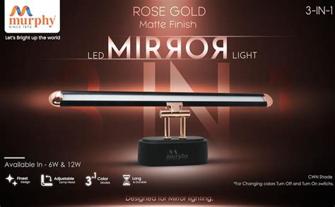 Buy Murphy 12W 3-in-1 Color Chnaging Black Rose Gold Finish LED Mirror ...
