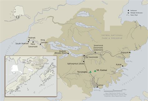 Index map of Native villages and trails in the Katmai area. Modified from: Schaaf, J. M., 2004 ...