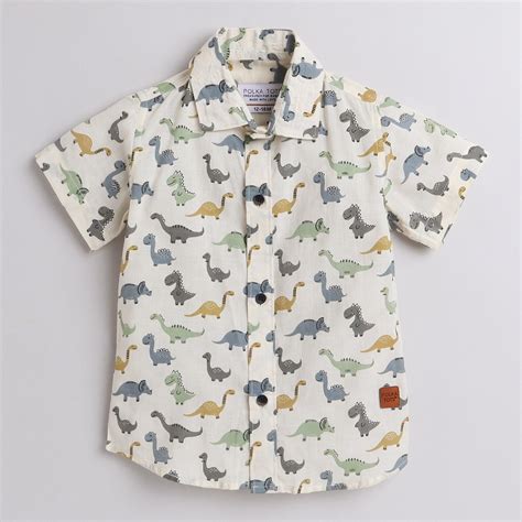 Polka Tots Half Sleeve Shirt Multi Color Dinosaur Print - White ...