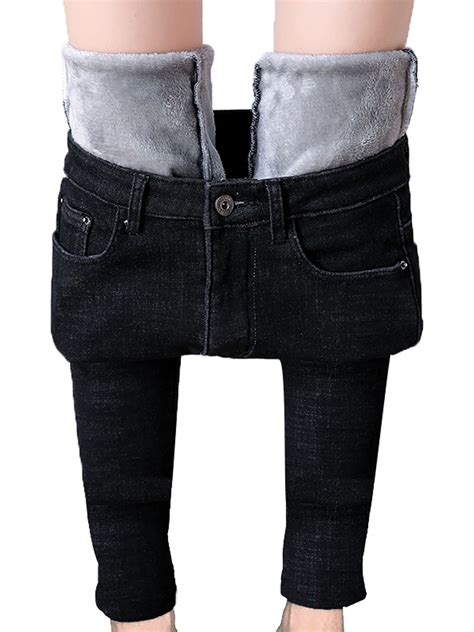 Inevnen Women Fleece Lined Jeans Winter Warm Thicken Skinny Stretch ...