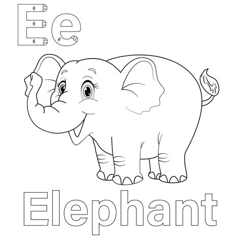 E For Elephant Cartoon Illustration Writing Activity