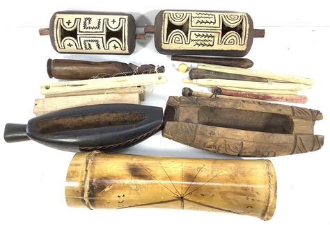 Lot - Assorted Wood Carved Percussion Instruments