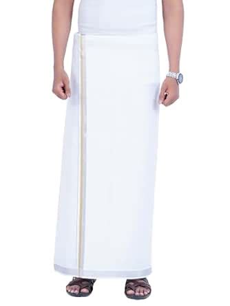 Buy PRAKASAM COTTON Mens Single White Dhoti with Silver Gold Jari ...