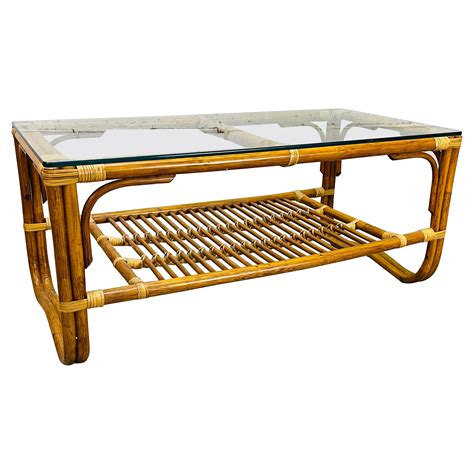 1960s Rattan and Glass Top Coffee Table For Sale at 1stDibs | rattan ...