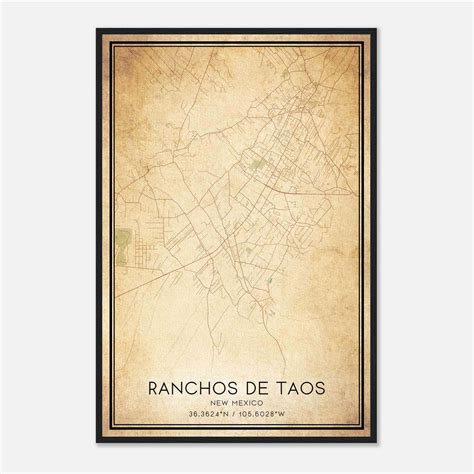 Vintage Ranchos De Taos New Mexico Map Poster, Ranchos De Taos NM City ...