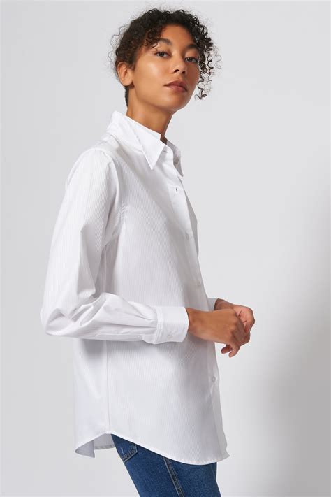 Double Collar Shirt in White Satin Stripe Made From 100% Cotton – KAL ...