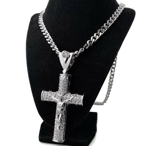 Mens Huge Crucifix Cross Chain Jesus Piece Cuban Hip Hop Necklace ...