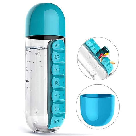 2-in-1 Pill Organizer Water Bottle – 600ml BPA-Free Travel Bottle with ...