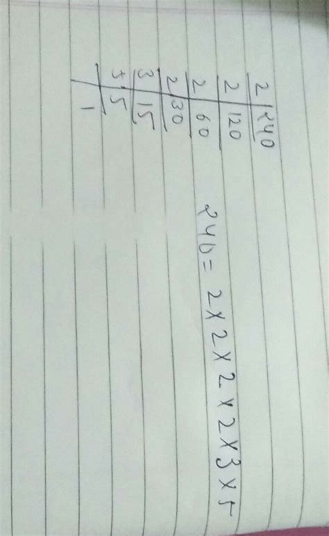 find prime factors of 240 using division method - Brainly.in