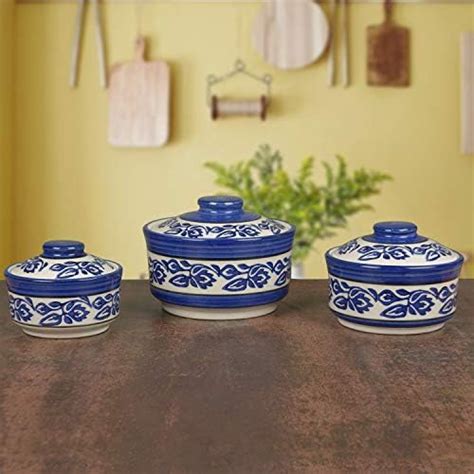 Buy Praahi Lifestyle Ceramic Biryani Handi Set with lid, Blue White ...